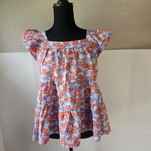 Entro Women's Floral Tiered Peasant Top Sz Medium Red Blue Vintage Style W0477